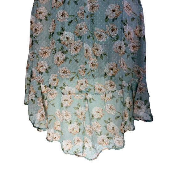 Altar’d State Green Floral Midi Dress Ruffle Sleeve V Neck No Belt - Picture 8 of 10